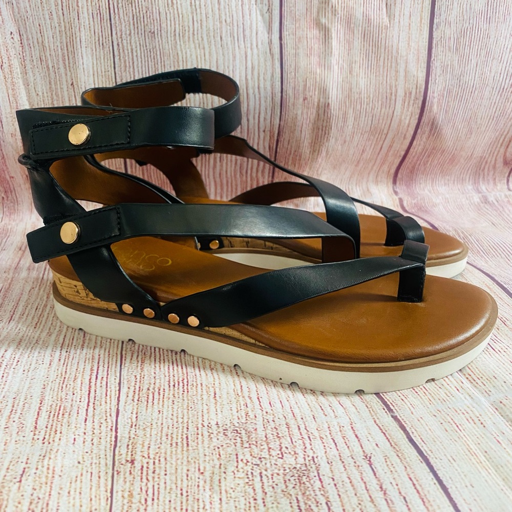 Franco Sarto L-Davenport Studded Gladiator Sandals - Black/Gold/Cognac - 6M